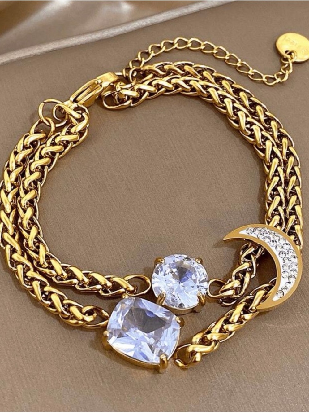 New 18K Gold Plated CZ Crescent Moon Bracelet - Charm and Statement Bracelet